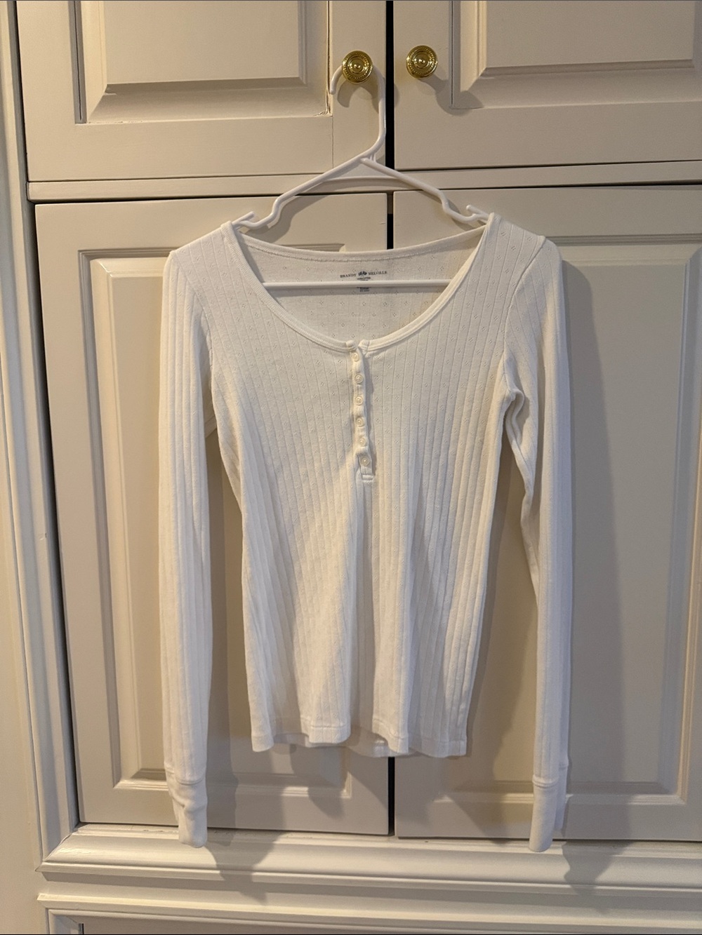 Brandy Melville White Ribbed Henley Long Sleeve Top
